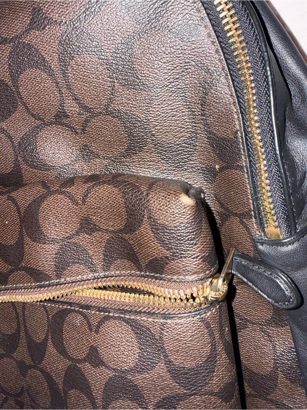 Coach Brown & Black Monogram Backpack with Gold Hardware - Picture 5 of 5